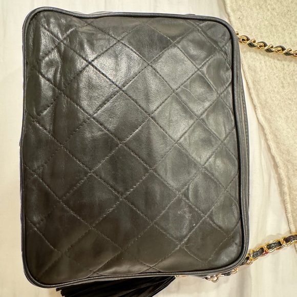 CHANEL CC Matelasse Tassel Chain Shoulder Bag Leather Black Vintage - Picture 10 of 13